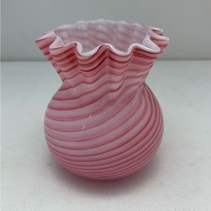 Vintage Hand Blown Pink and White Spiral Posy Vase